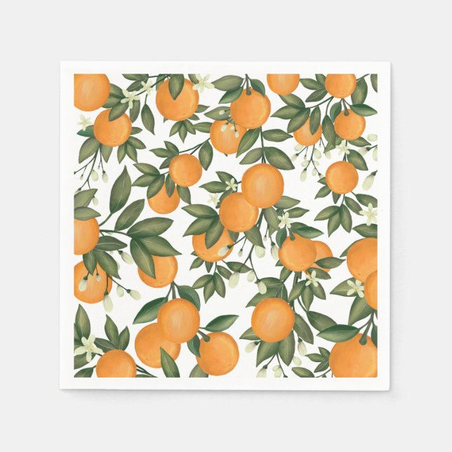 Serviette En Papier Citron Botanique d'Été Oranges Verdure (Devant)