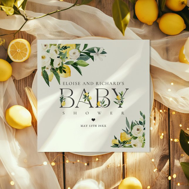Serviette En Papier Citron Citrus Baby shower botanique méditerranéen (Créateur téléchargé)