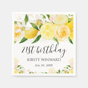 Serviette En Papier Citron et fleurs d'anniversaire à l'aquarelle