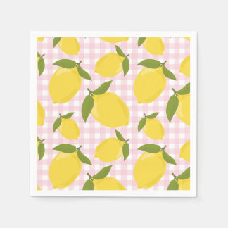 Serviette En Papier Citron et Gingham Rose