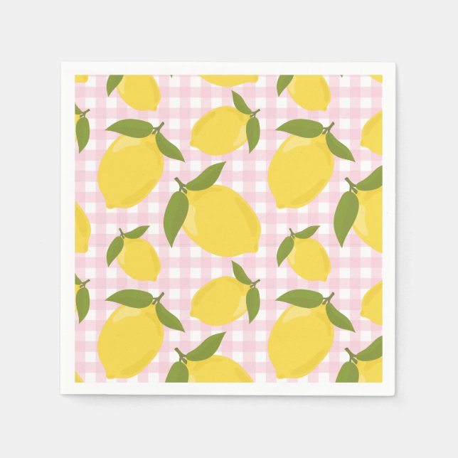 Serviette En Papier Citron et Gingham Rose (Devant)