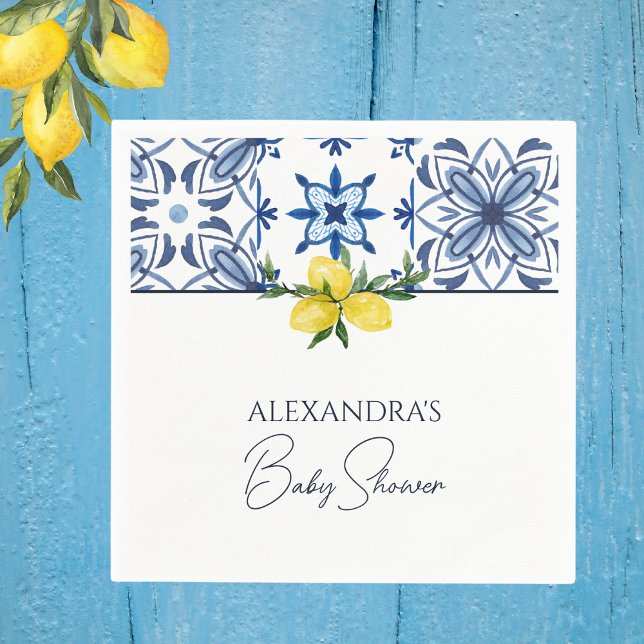 Serviette En Papier Citron jaune bleu italien Baby shower (Créateur téléchargé)