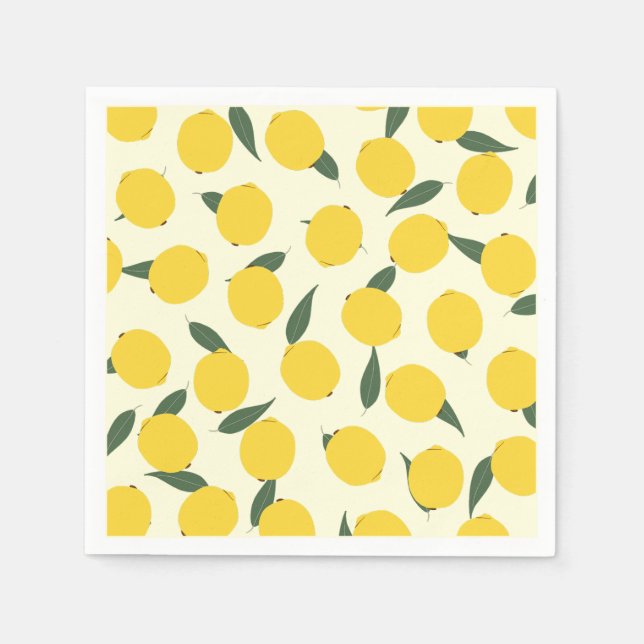 Serviette En Papier Citron jaune et Feuilles verts (Devant)