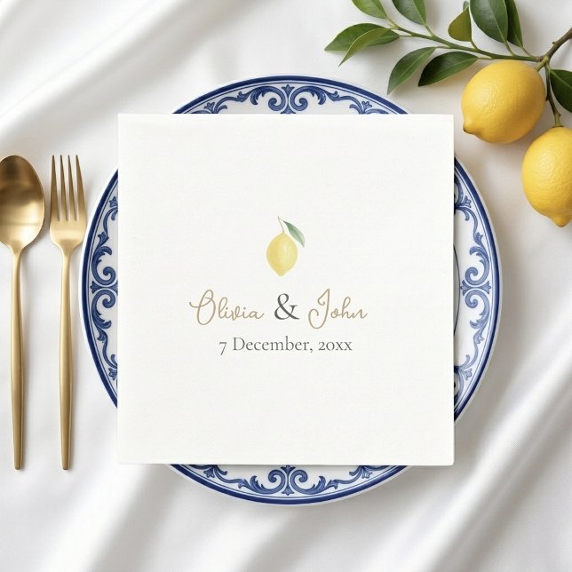 Serviette En Papier Citron Jaune et Vert Mariage au Citron (Citrus Yellow and Green Lemon Wedding Napkins)