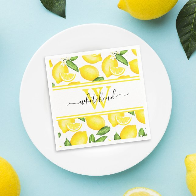 Serviette En Papier Citron Monogram Citrus Motif (Créateur téléchargé)