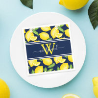 Citron Monogramme Citrus Motif Marine Bleu