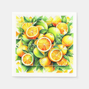 Serviette En Papier Citron Orange Botanique Citrus Géométrique