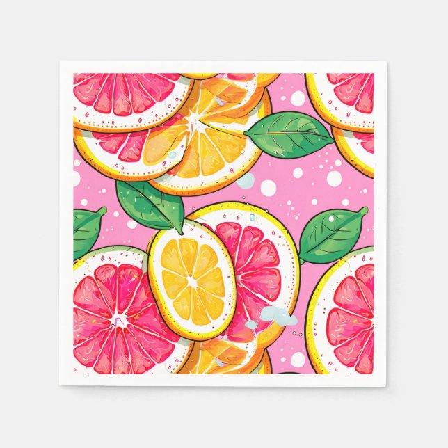 Serviette En Papier Citron Pastel à pois roses (Devant)