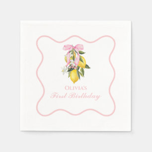 Serviette En Papier Citron Pink Bow preppy Coquette 1er anniversaire