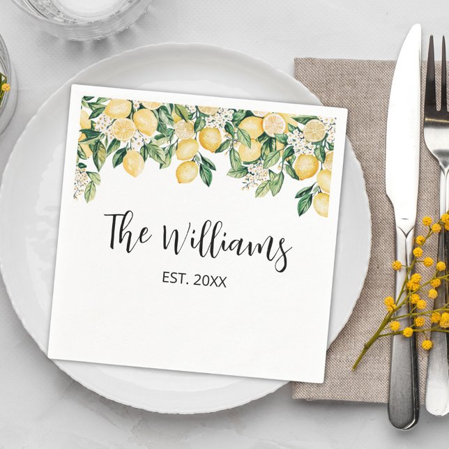 Serviette En Papier Citronnier jaune monogramme (In situ)