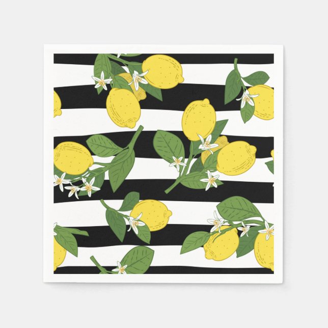 Serviette En Papier Citrons Citrons Jaunes Rayures Noires (Devant)