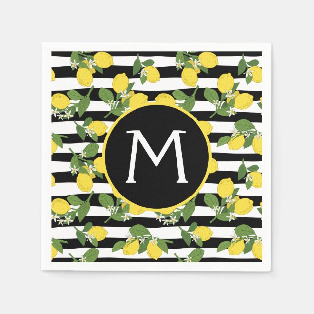 Serviette En Papier Citrons Citrons Jaunes Rayures Noires (Devant)