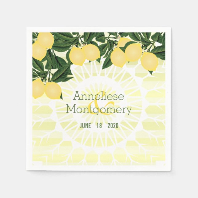 Serviette En Papier Citrons Citrus avec bandes - Mariage (Devant)
