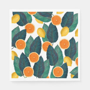 Serviette En Papier Citrons Et Oranges Blanc