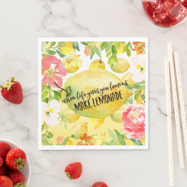 Serviette En Papier Citrons floral ombre aquarelle inspiration citatio (En situation)