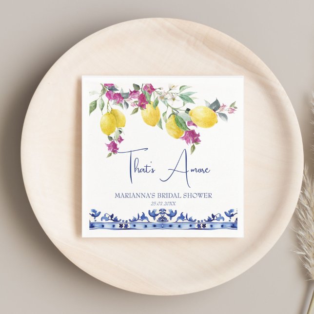 Serviette En Papier Citrons italiens bougainvillée agrumes fête de mar (That's amore Italian lemons bougainvillea Mediterranean citrus bridal shower printed napkins)