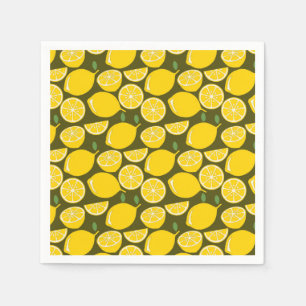 Serviette En Papier Citrons jaunes et motif vert olive : Citrus modern