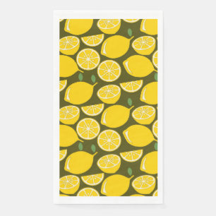 Serviette En Papier Citrons jaunes et motif vert olive : Citrus modern