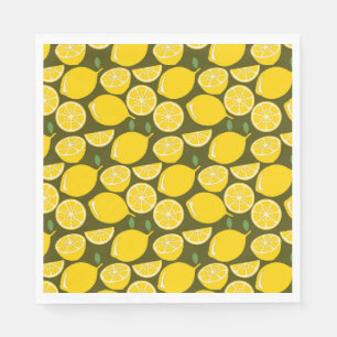 Serviette En Papier Citrons jaunes et motif vert olive : Citrus modern