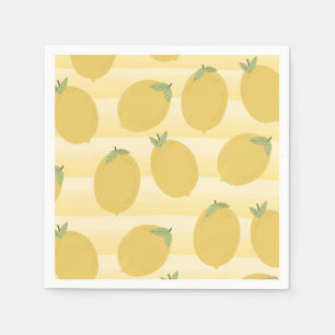 Serviette En Papier Citrons Jaunes Fruits D'été Aquarelle Rayure Fête