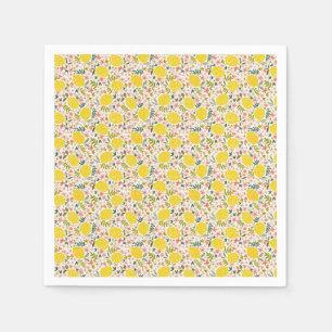 Serviette En Papier Citrons jaunes modernes avec fleurs roses