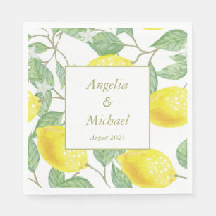 Serviette En Papier Citrons jaunes modernes Vert Feuilles Mariage serv