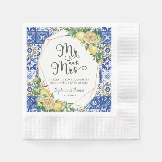 Serviette En Papier Citrons Méditerranéen Mosaïque Carrelage Mariage M (Devant)