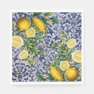 Serviette En Papier Citrons méditerranéens Carreaux portugais d'été