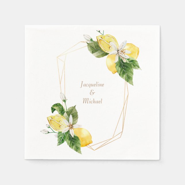 Serviette En Papier Citrons méditerranéens Gold Frame Cocktail Napkins (Devant)