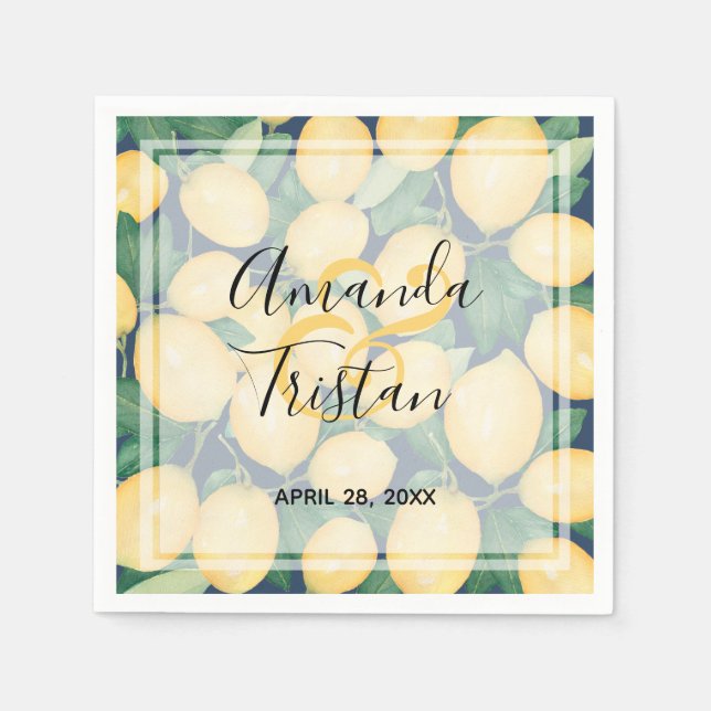 Serviette En Papier Citrons sur Mariage bleu marine (Devant)