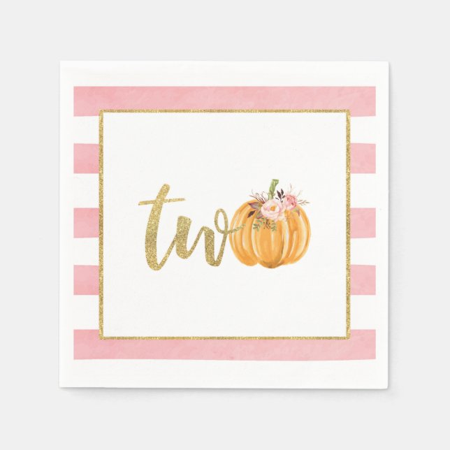 Serviette En Papier Citrouille 2e anniversaire Napkin - Pink Stripes (Devant)