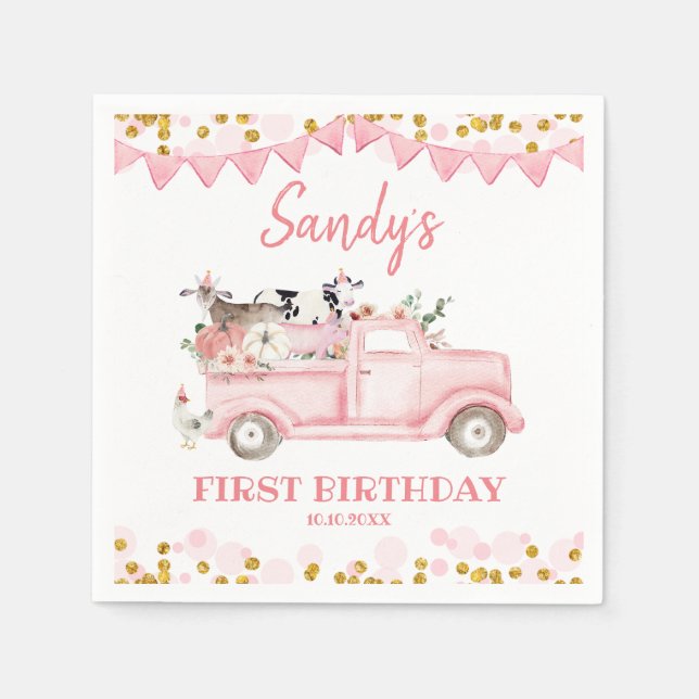 Serviette En Papier Citrouille Agricole Pink Truck Drive By Birthday P (Devant)