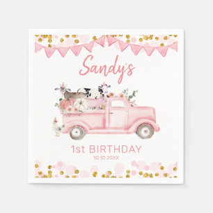 Serviette En Papier Citrouille Agricole Pink Truck Drive By Birthday P