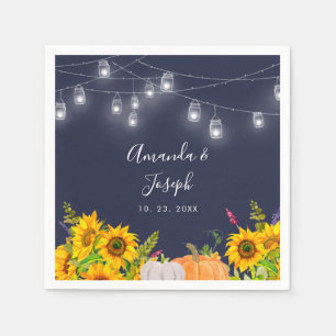 Serviette En Papier Citrouille aquarelle et Mariage rustique tournesol