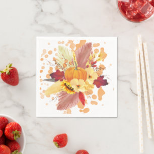 Serviette En Papier Citrouille aquarelle et Thanksgiving floral