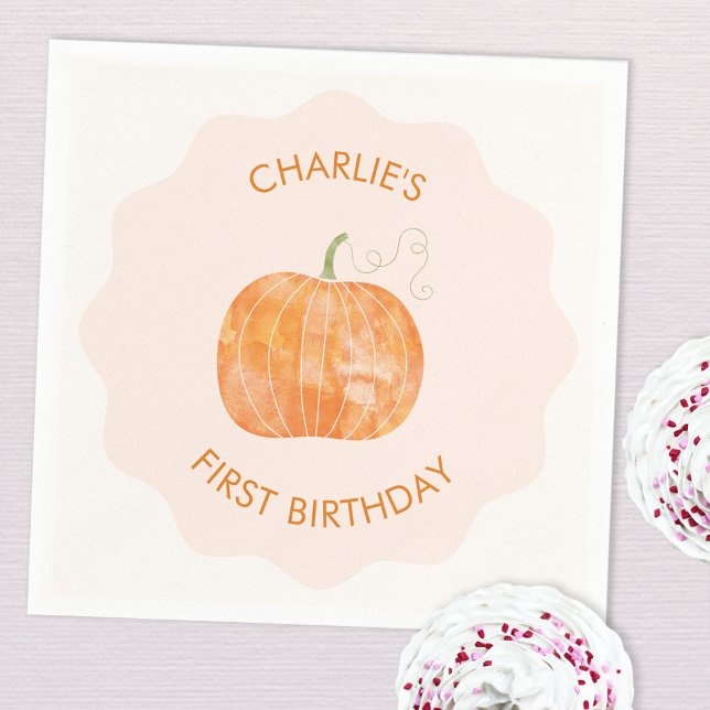 Serviette En Papier Citrouille Automne automne 1er anniversaire (Cute pumpkin watercolor autumn fall first birthday party paper napkin)