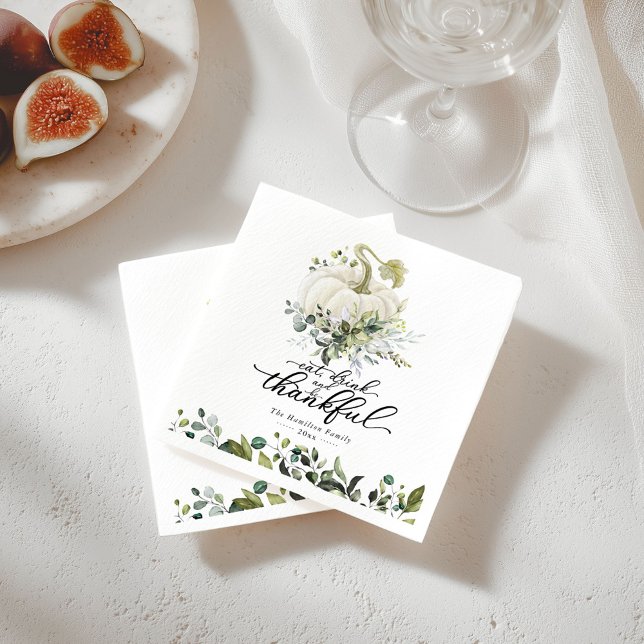 Serviette En Papier Citrouille blanc de verdure chic Thanksgiving (Créateur téléchargé)