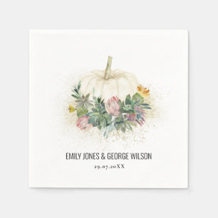 SERVIETTE EN PAPIER CITROUILLE BLANC PROTÉA ROSE SUCCULENT FAUNA MARIA