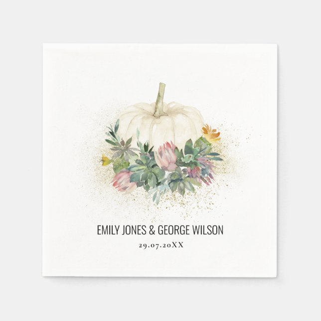 SERVIETTE EN PAPIER CITROUILLE BLANC PROTÉA ROSE SUCCULENT FAUNA MARIA (Devant)