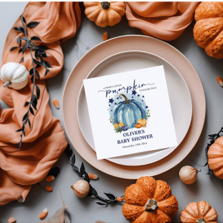 Serviette En Papier Citrouille bleu sur son chemin Baby shower garçon