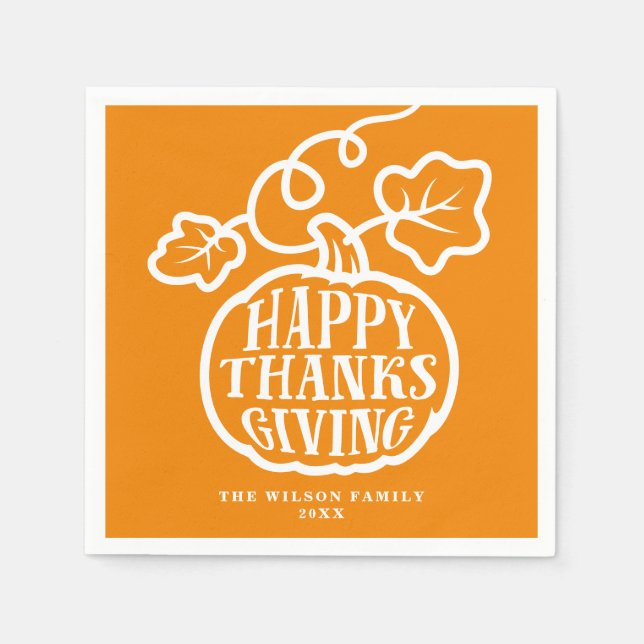 Serviette En Papier Citrouille bon thanksgiving Lettrage orange (Devant)