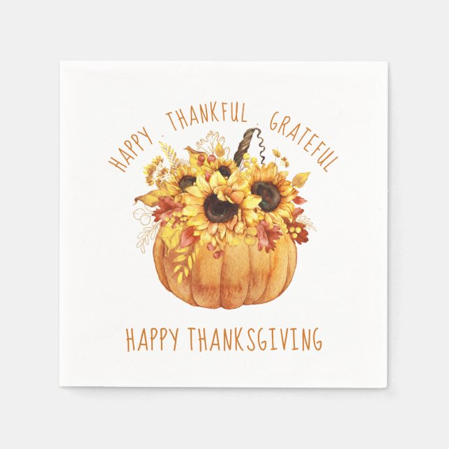 Serviette En Papier Citrouille bon thanksgiving Sunflowers (Devant)