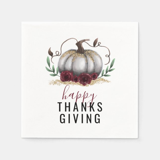 Serviette En Papier Citrouille bon thanksgiving White Gold (Devant)