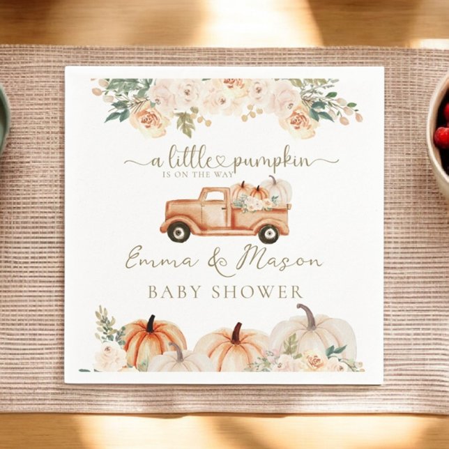Serviette En Papier Citrouille Camion Orange Automne Baby shower neutr (Créateur téléchargé)