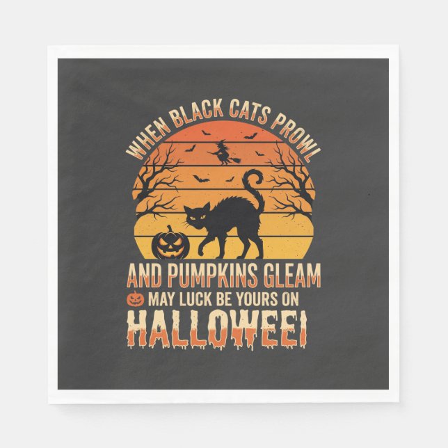 Serviette En Papier Citrouille Chat Noir Halloween Design Vectoriel (Devant)