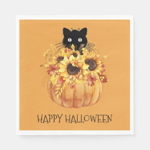 Serviette En Papier Citrouille Chat noir Halloween Napkins