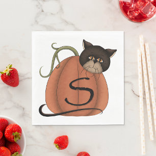 Serviette En Papier Citrouille Chat Noir Lettre S Halloween