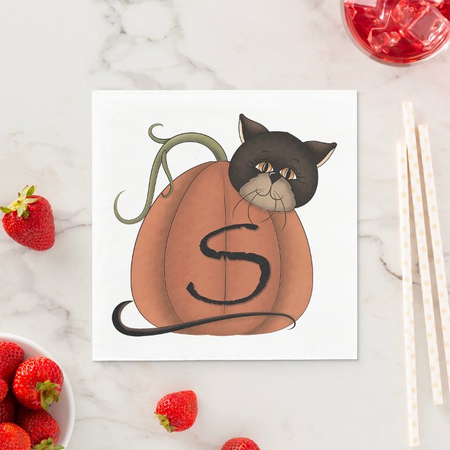 Serviette En Papier Citrouille Chat Noir Lettre S Halloween (Créateur téléchargé)