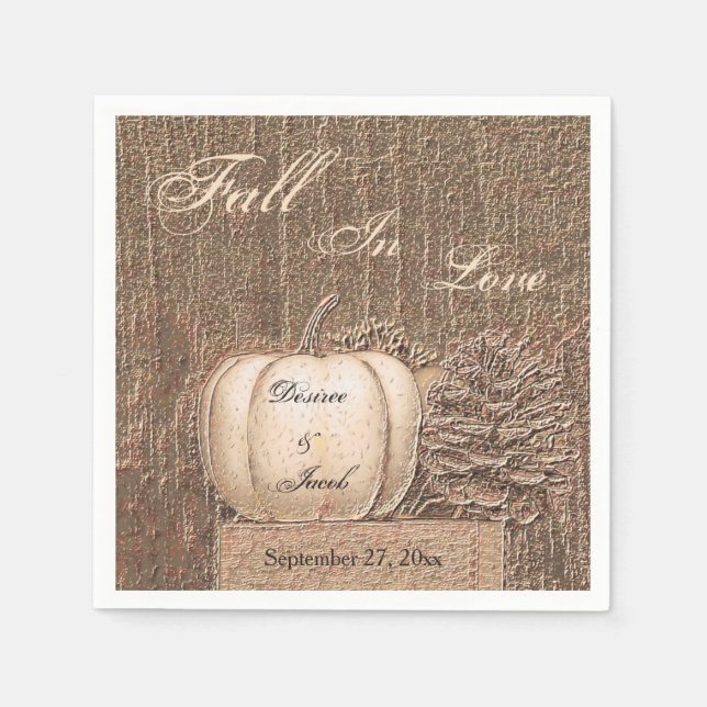 Serviette En Papier Citrouille d'automne Gold White Pays Mariage rusti (Devant)