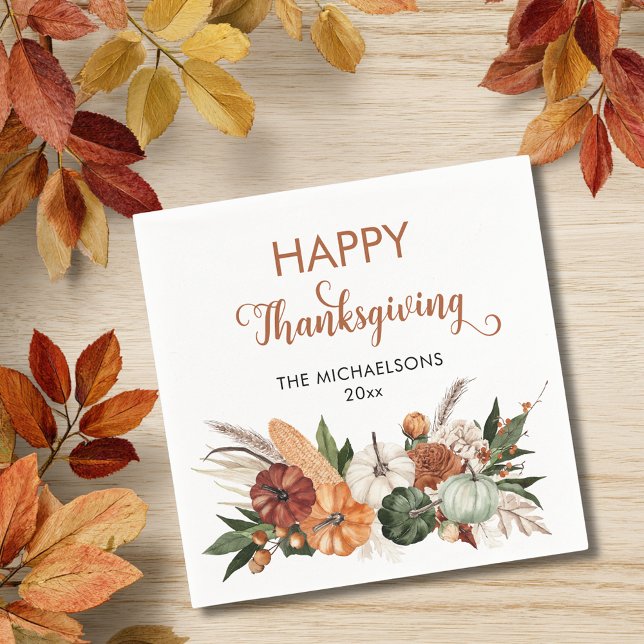 Serviette En Papier Citrouille de Bon thanksgiving rustique (Rustic Happy Thanksgiving Pumpkin Napkins)